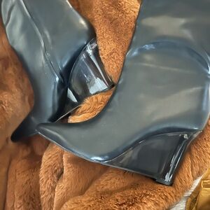 BAMBOO Glossy Black Wedge Boots